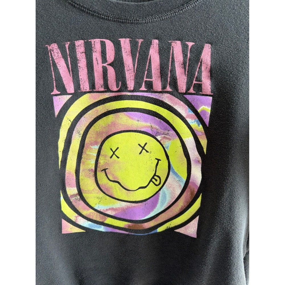 Abercrombie Kids Nirvana Smiley Face Graphic Sweatshirt Black Gray Size 7/8 - Picture 4 of 10
